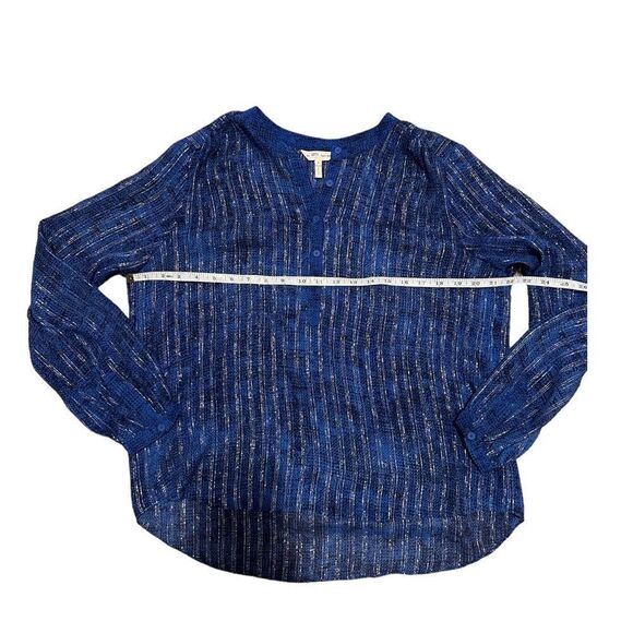 Rebecca Taylor Sheer Navy Blue & Silver Metallic Long Sleeve Top Size 6 - Picture 10 of 12